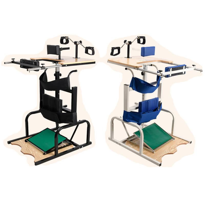 Cadre debout de rééducation à 4 roues avec orthèse de cheville,