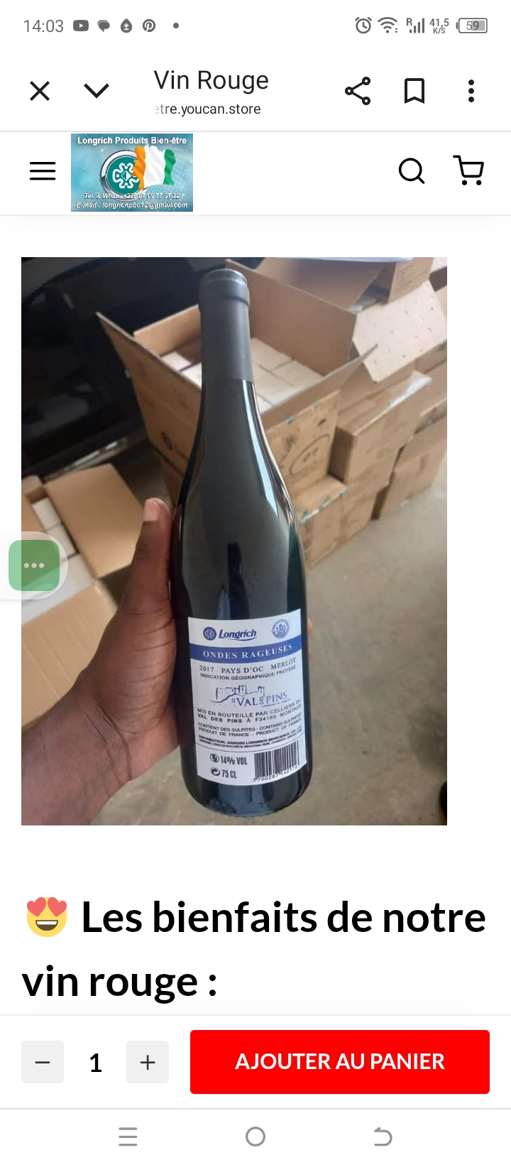 Vin rouge thérapeutique LONGRICH : Les Ondes Rageuses